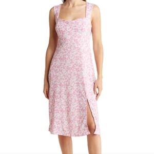 NWOT Lush Floral Pink Fit and Flare Midi Dress Size L Feminine Romantic Boho